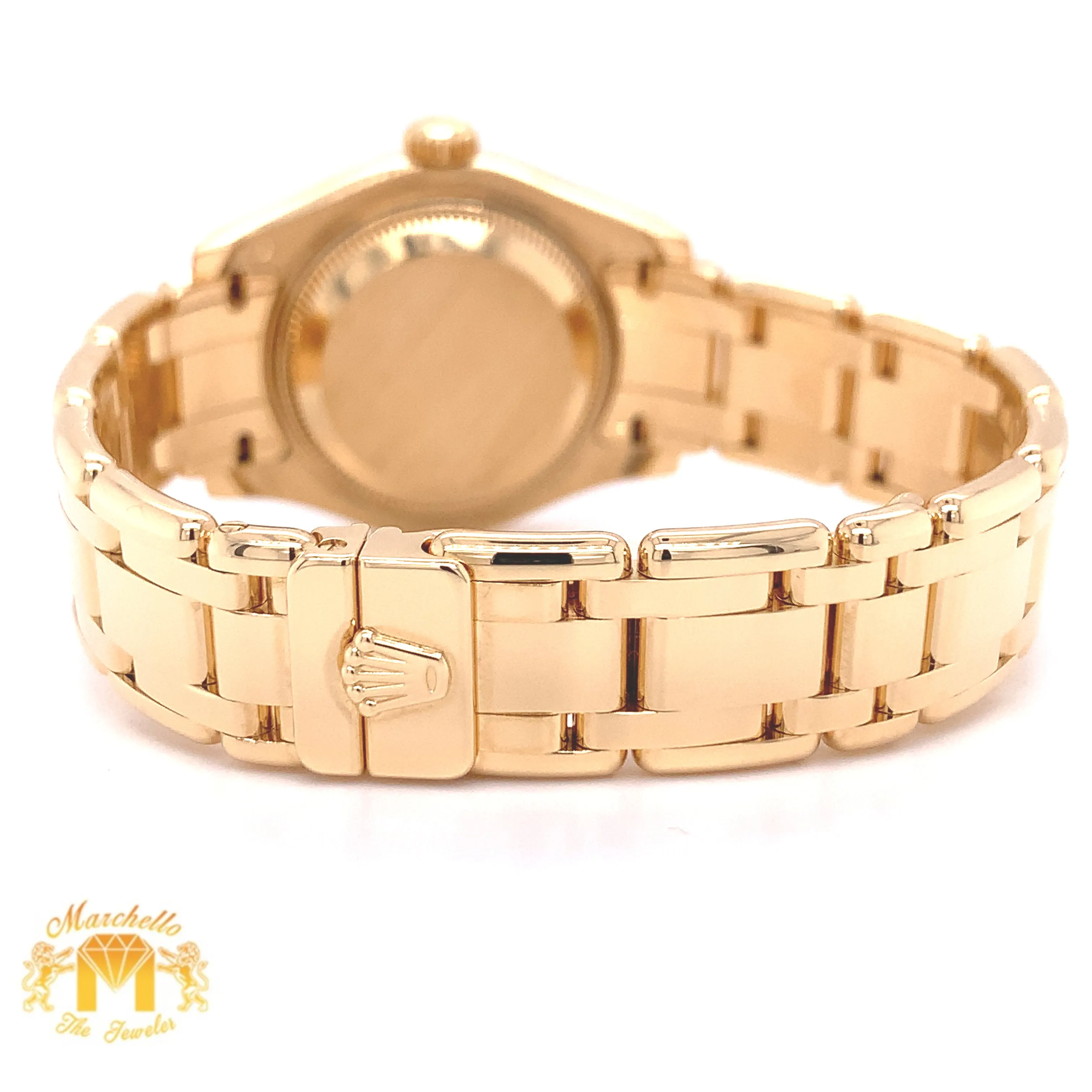 Rolex Datejust Pearlmaster 29mm Ladies 18kt Yellow Gold 12 Diamond Bezel (MOP dial)