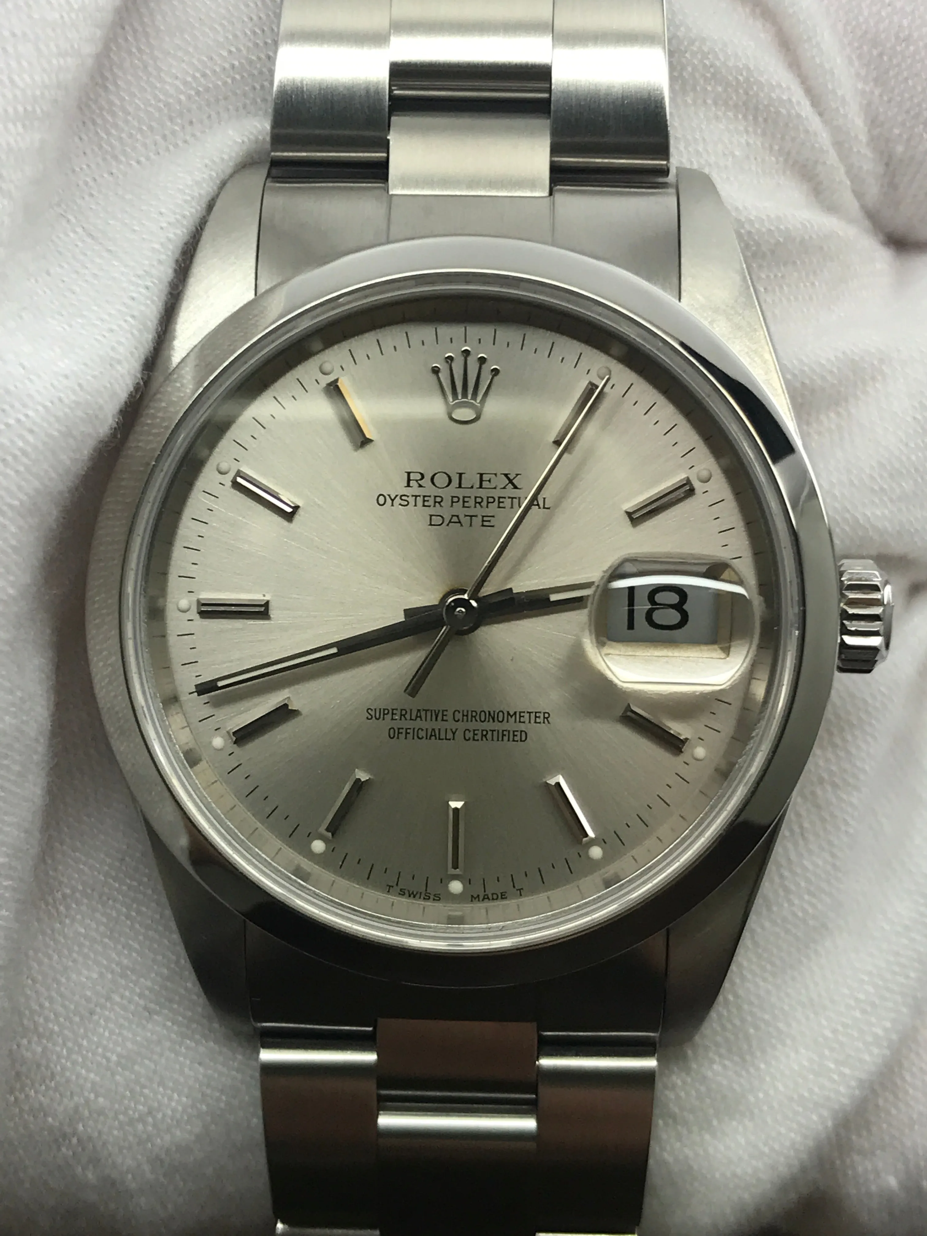 Rolex Oyster Perpetual Date 34mm 15200 Silver Dial Automatic Watch