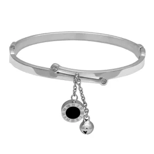 Roman Letter two-sided Shell Pendant With Bells Female Bracelets & Bangles Fashion Jewelry Design Women Stainless Steel Bracelet