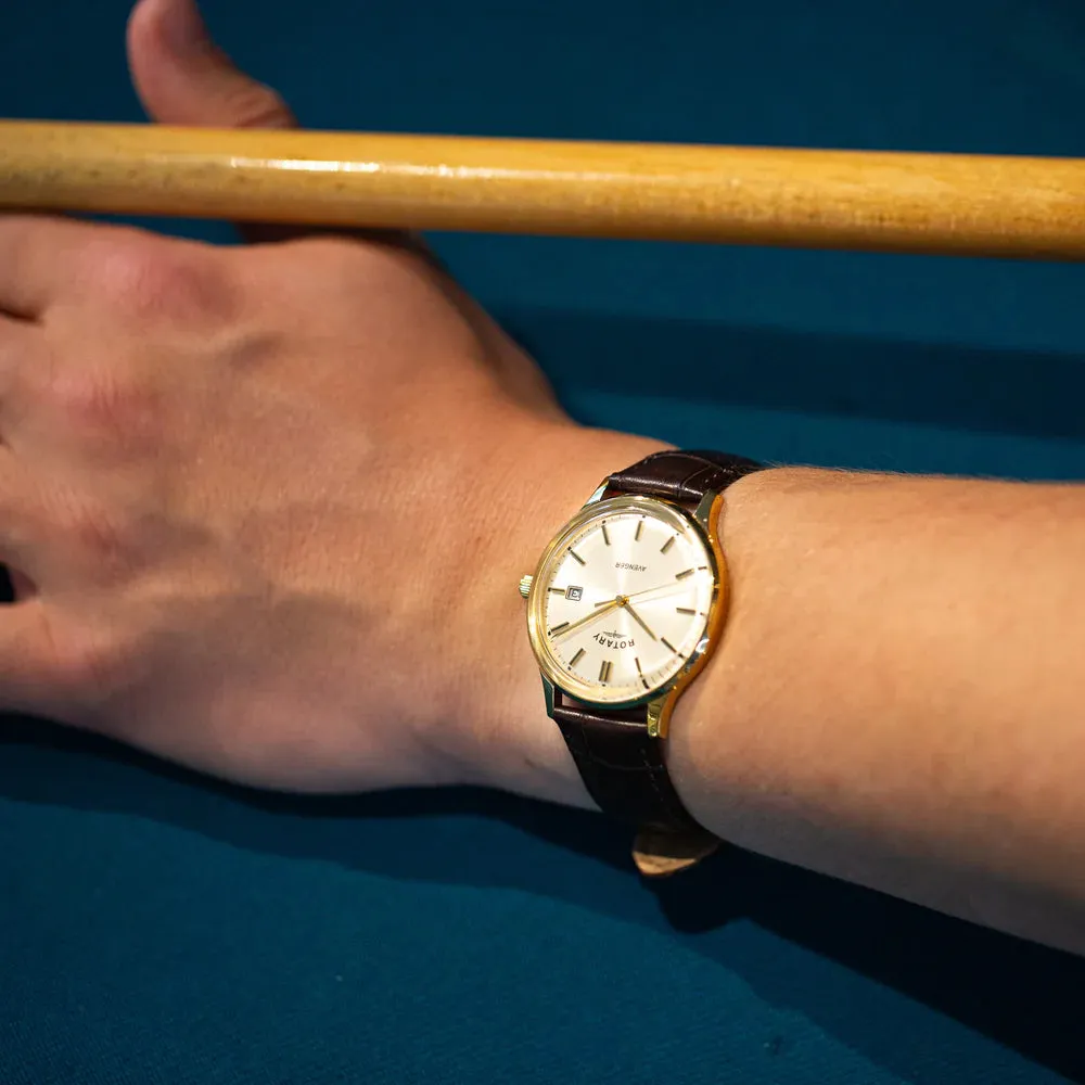 Rotary Gents Gold Plated 'Avenger' Brown Leather Strap Watch