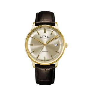 Rotary Gents Gold Plated 'Avenger' Brown Leather Strap Watch