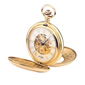 Rotary Gold Plated Half Hunter Mechanical Pocket Watch