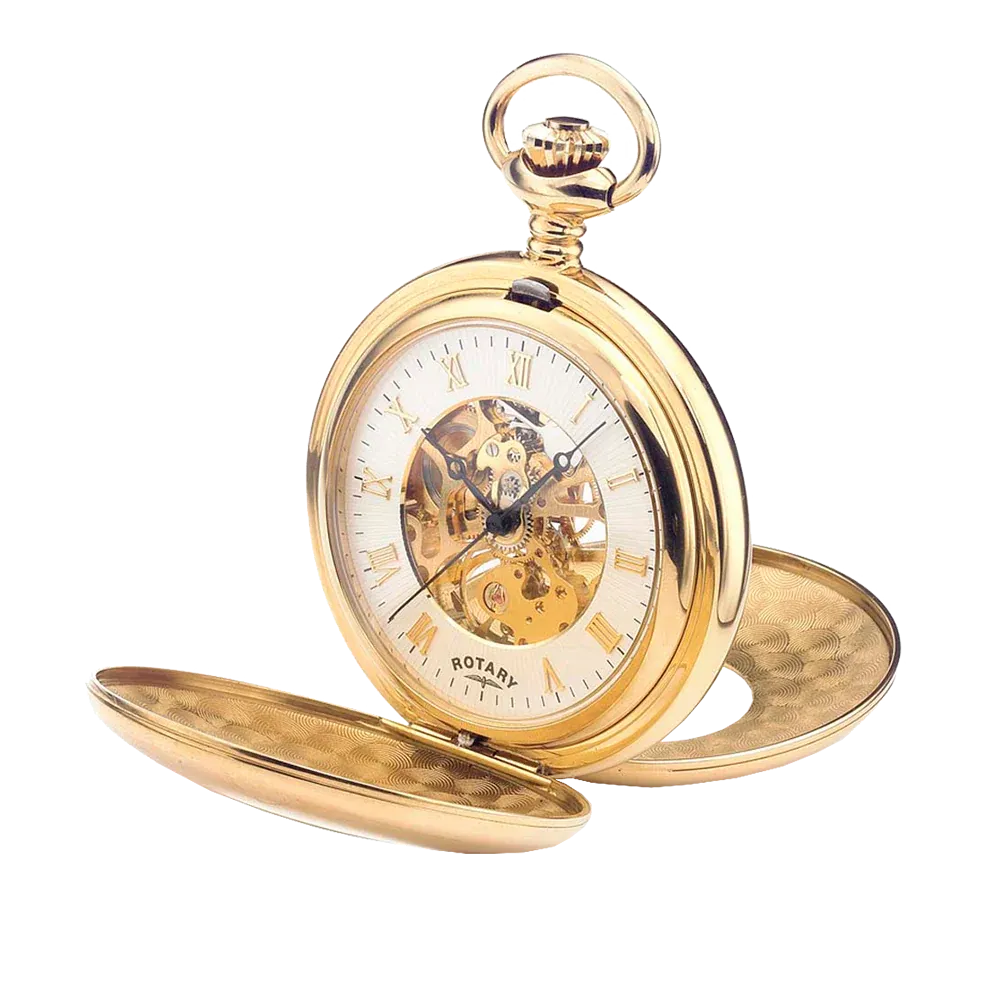 Rotary Gold Plated Half Hunter Mechanical Pocket Watch