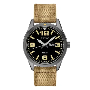 Seiko Men's Charcoal Dial Nylon Strep Stainless Steel Quartz Dress Watch - SUR493