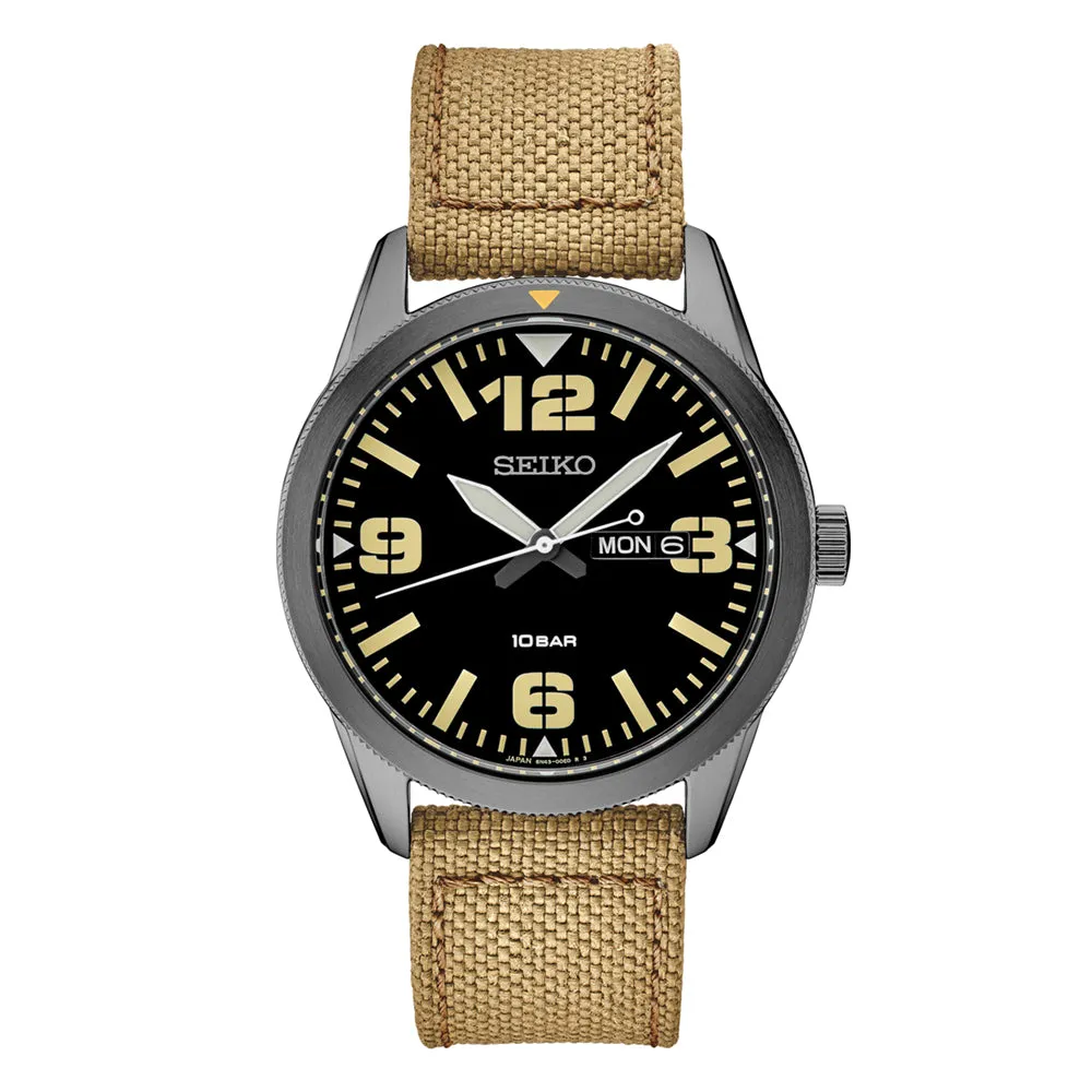 Seiko Men's Charcoal Dial Nylon Strep Stainless Steel Quartz Dress Watch - SUR493