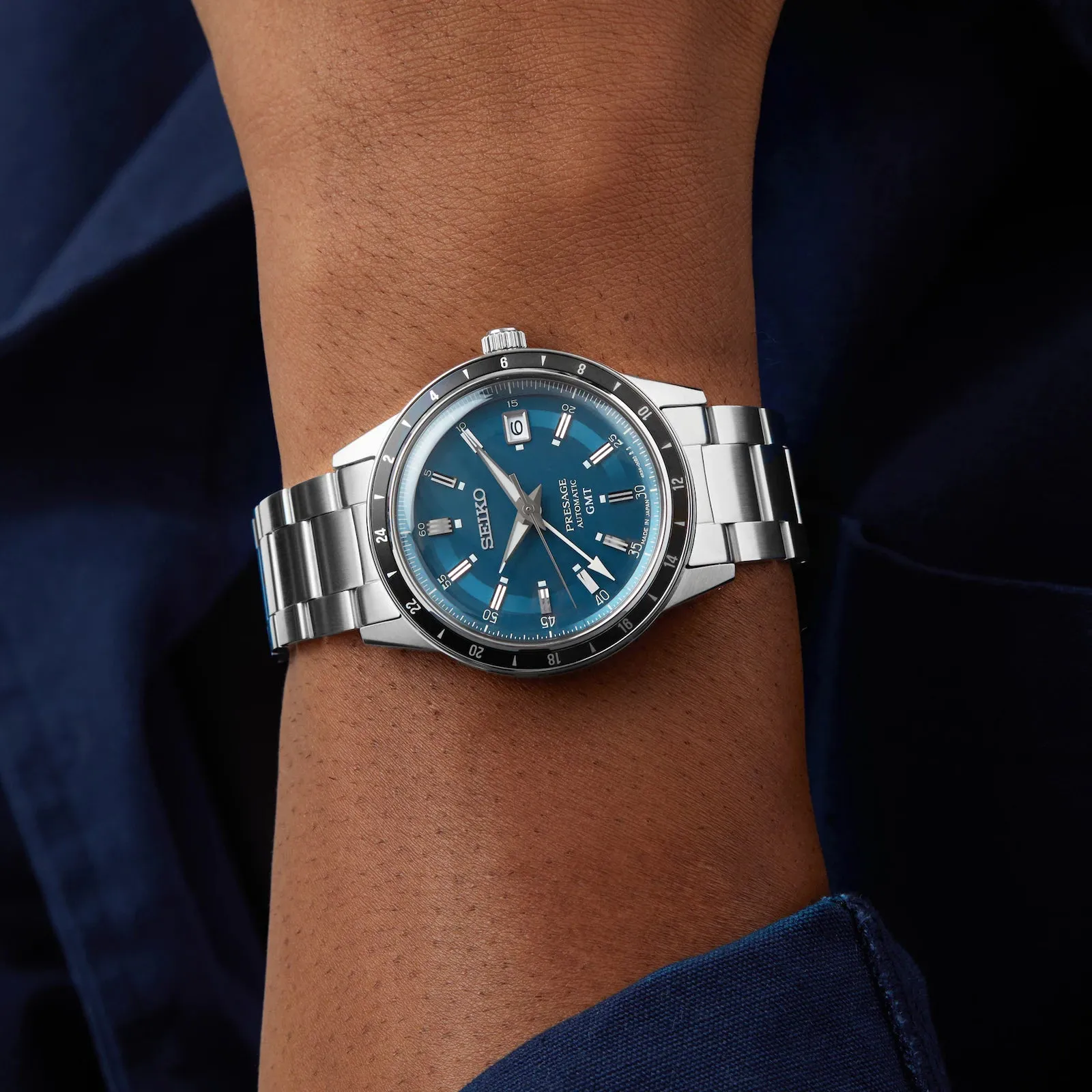 Seiko  Presage 'Petrol Blue' Style 60s Road Trip GMT 41mm Mens Watch Blue