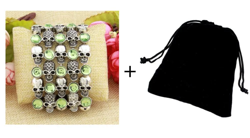 Skull skeleton stretch bracelet for women biker bling jewelry antique gold silver plated W crystal wholesale dropship