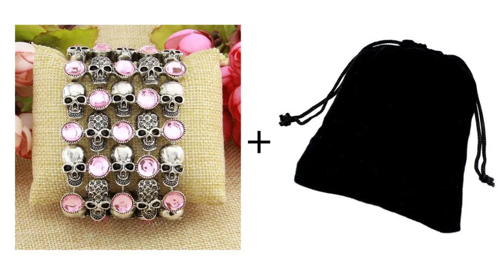 Skull skeleton stretch bracelet for women biker bling jewelry antique gold silver plated W crystal wholesale dropship