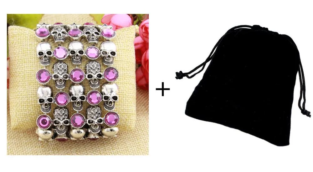 Skull skeleton stretch bracelet for women biker bling jewelry antique gold silver plated W crystal wholesale dropship