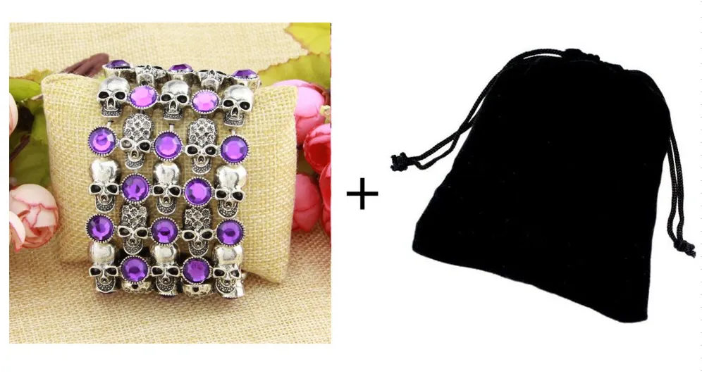 Skull skeleton stretch bracelet for women biker bling jewelry antique gold silver plated W crystal wholesale dropship