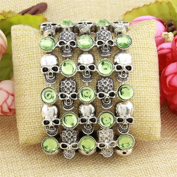 Skull skeleton stretch bracelet for women biker bling jewelry antique gold silver plated W crystal wholesale dropship
