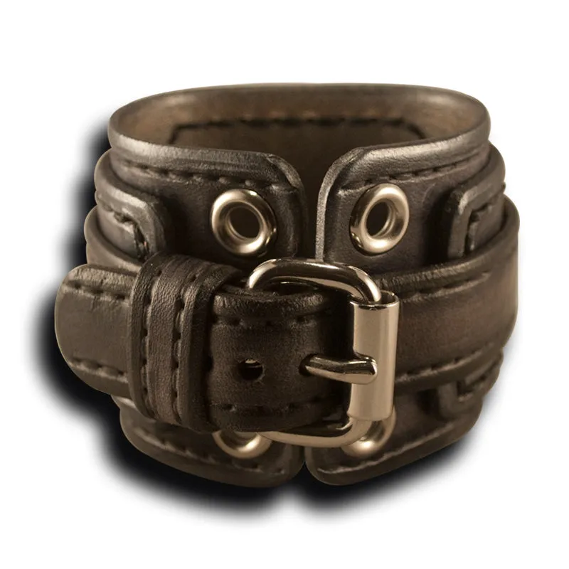Slate Layered Leather Cuff Watch with 42mm Stainless Watch