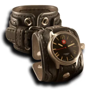 Slate Layered Leather Cuff Watch with 42mm Stainless Watch