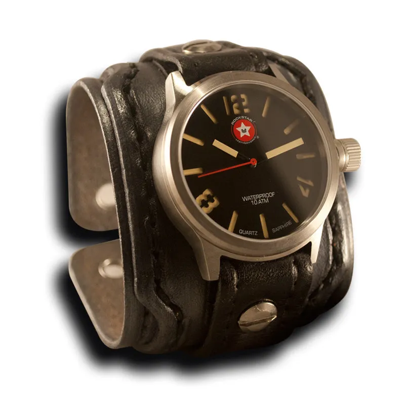 Slate Layered Leather Cuff Watch with 42mm Stainless Watch