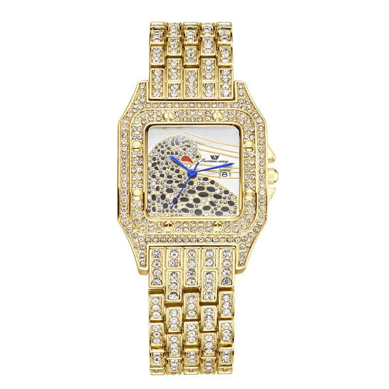 Square Full Star Leopard Diamond Quartz Women's Watch