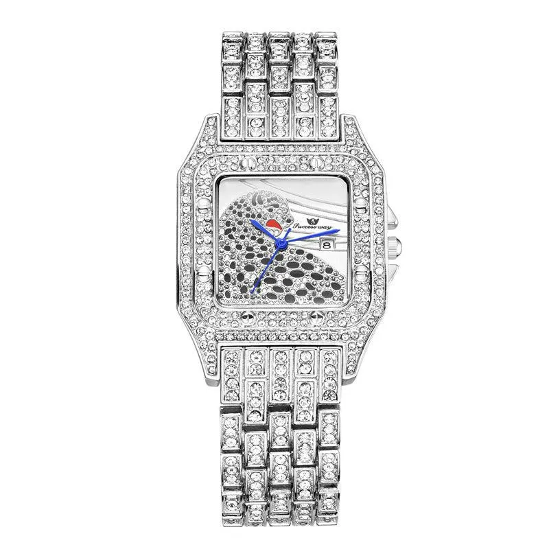 Square Full Star Leopard Diamond Quartz Women's Watch