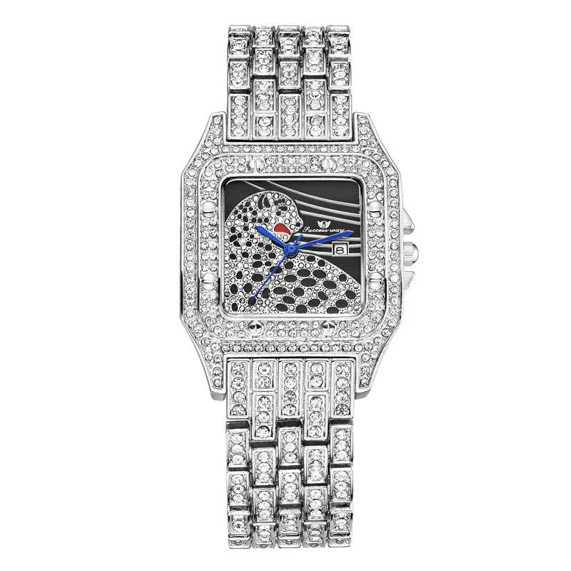 Square Full Star Leopard Diamond Quartz Women's Watch
