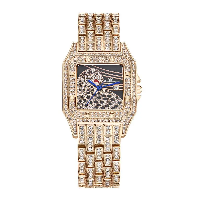 Square Full Star Leopard Diamond Quartz Women's Watch