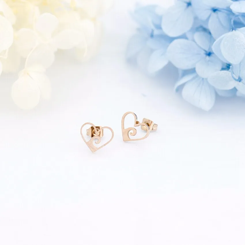 Stainless Steel Heart Stud Earrings For Women