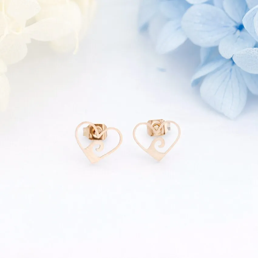 Stainless Steel Heart Stud Earrings For Women