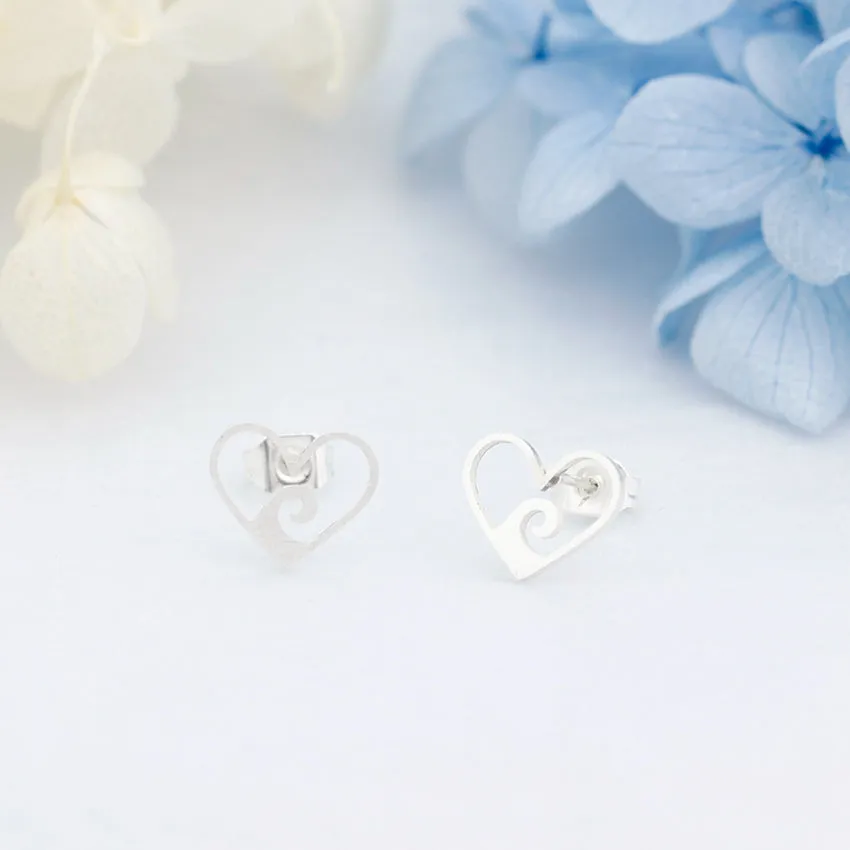 Stainless Steel Heart Stud Earrings For Women