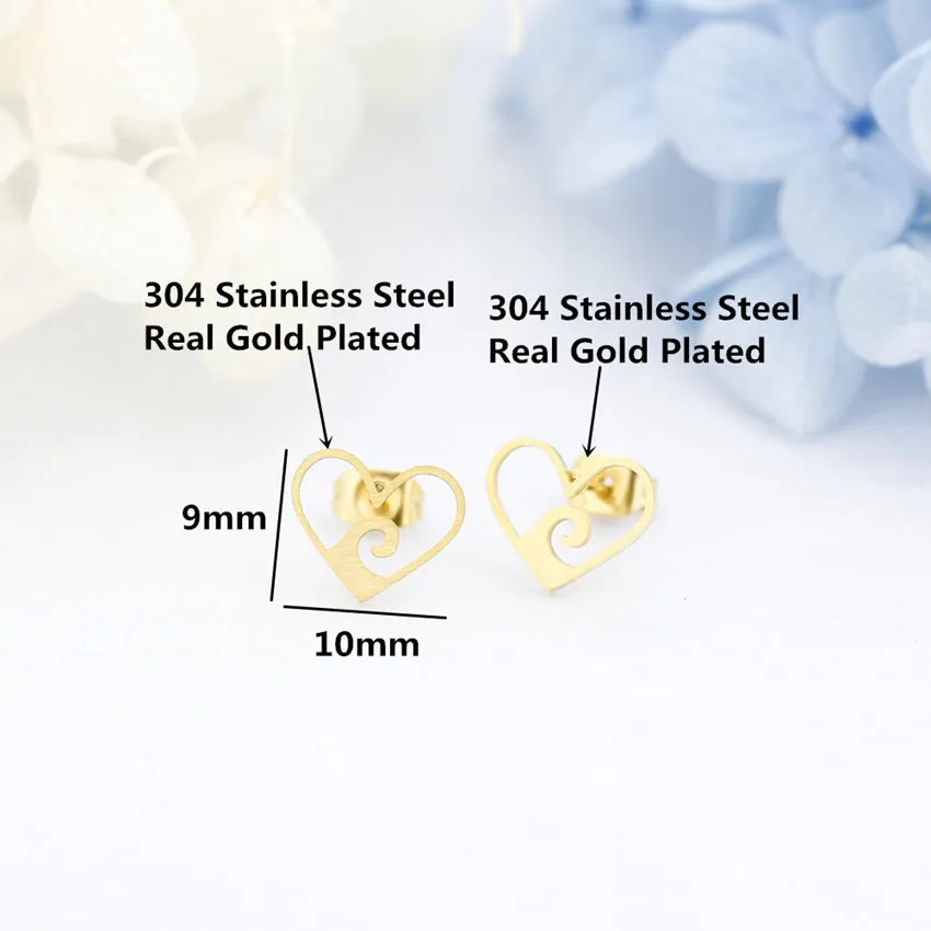 Stainless Steel Heart Stud Earrings For Women