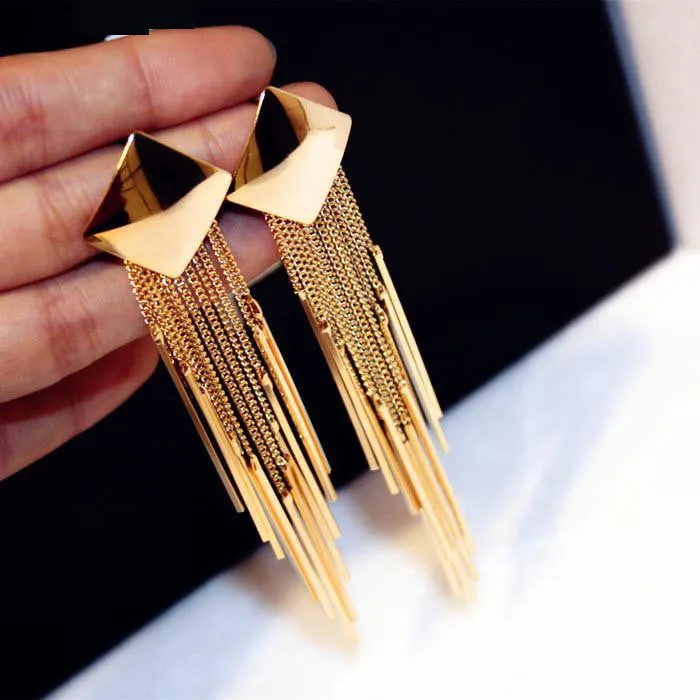 Statement Metal Tassel Long Earrings For Women Gold Plated New Party Jewelry Bijoux Street Style