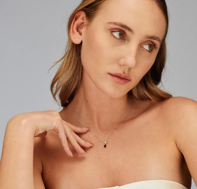 Sterling Silver Necklace and Pendant with Clear CZ and Black CZ by Brosway