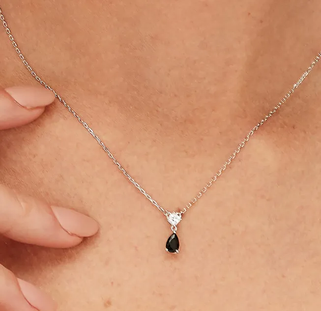 Sterling Silver Necklace and Pendant with Clear CZ and Black CZ by Brosway