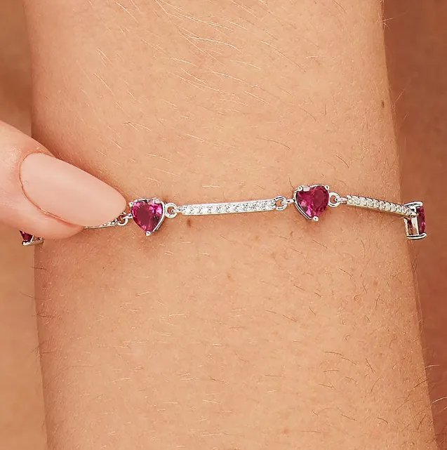 Sterling Silver Semi-Stiff Bracelet with Clear CZ and Heart Shaped Ruby CZ by Brosway