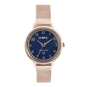 SUTTON LADIES ANALOGUE WATCH WITH ROSE GOLD CASE, BLUE DIAL & ROSE-GOLD MESH STRAP