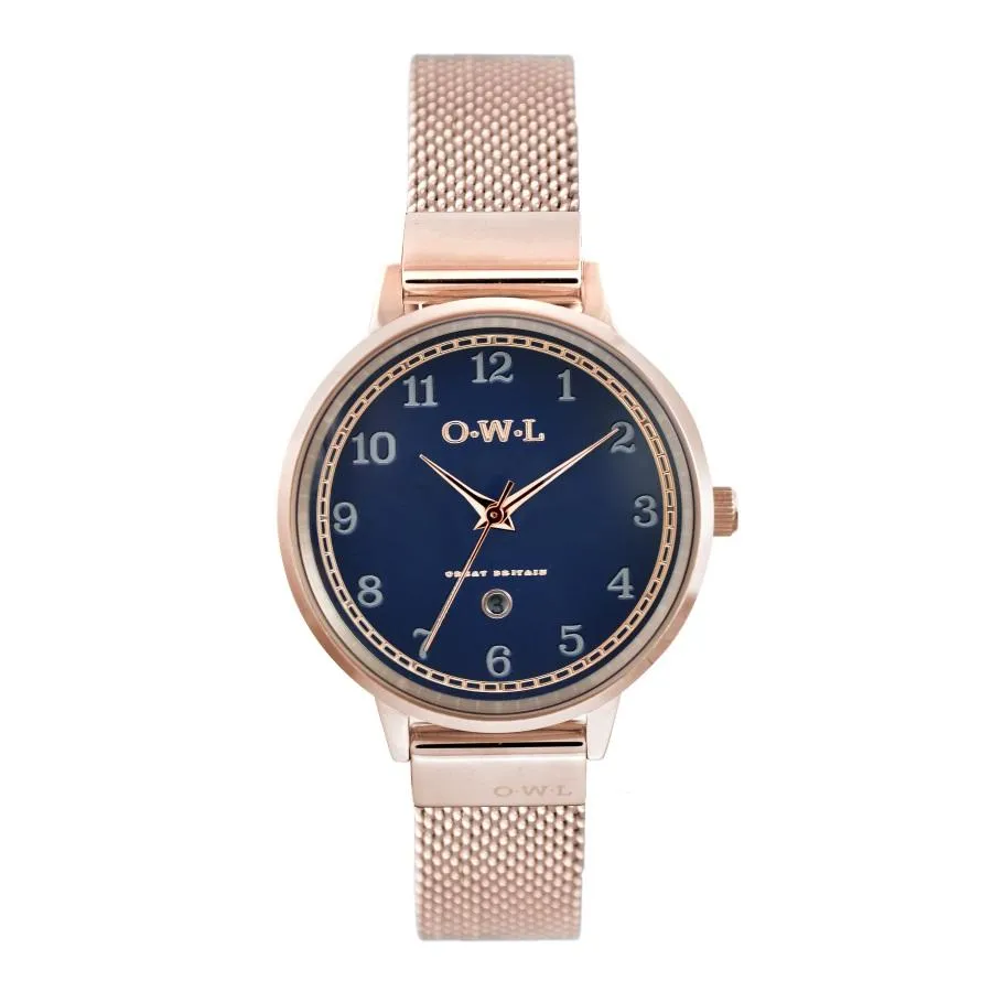 SUTTON LADIES ANALOGUE WATCH WITH ROSE GOLD CASE, BLUE DIAL & ROSE-GOLD MESH STRAP