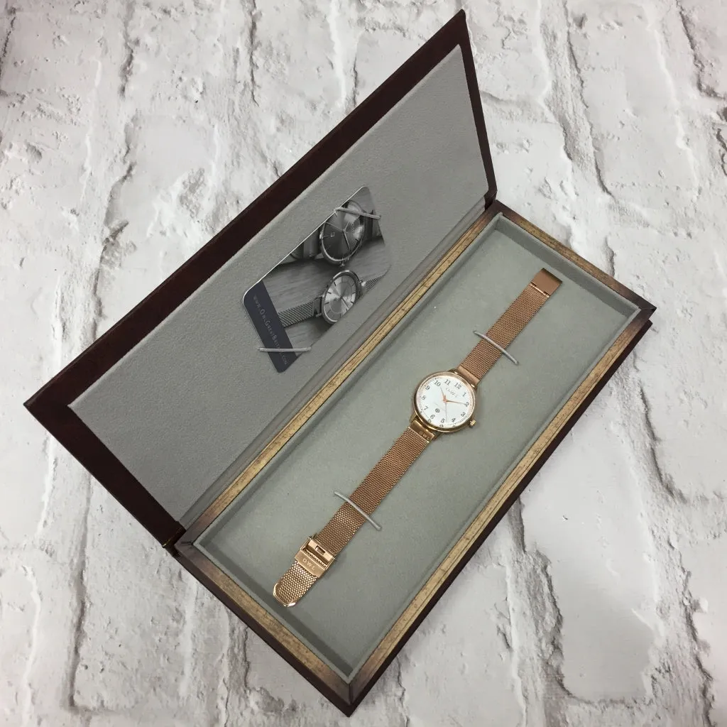 SUTTON LADIES ANALOGUE WATCH WITH ROSE GOLD CASE, BLUE DIAL & ROSE-GOLD MESH STRAP