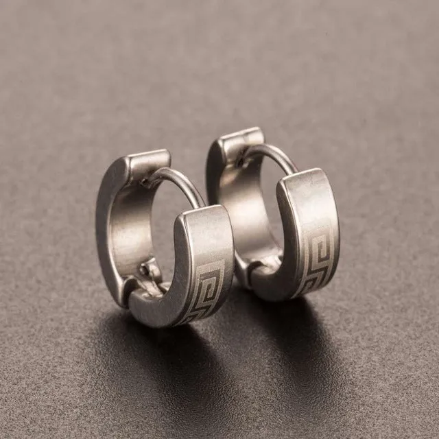 Tomtosh New Design1 Pair Cool Punk Men's Stainless Steel Hoop Piercing Round crystal Earring Ear Stud men woman jewelry