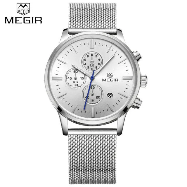 Top Luxury Brand MEGIR Men Waterproof Quartz Clock  Mens Watches Casual Mesh Belt Watch Luminous Hour For Male Relogio Masculino
