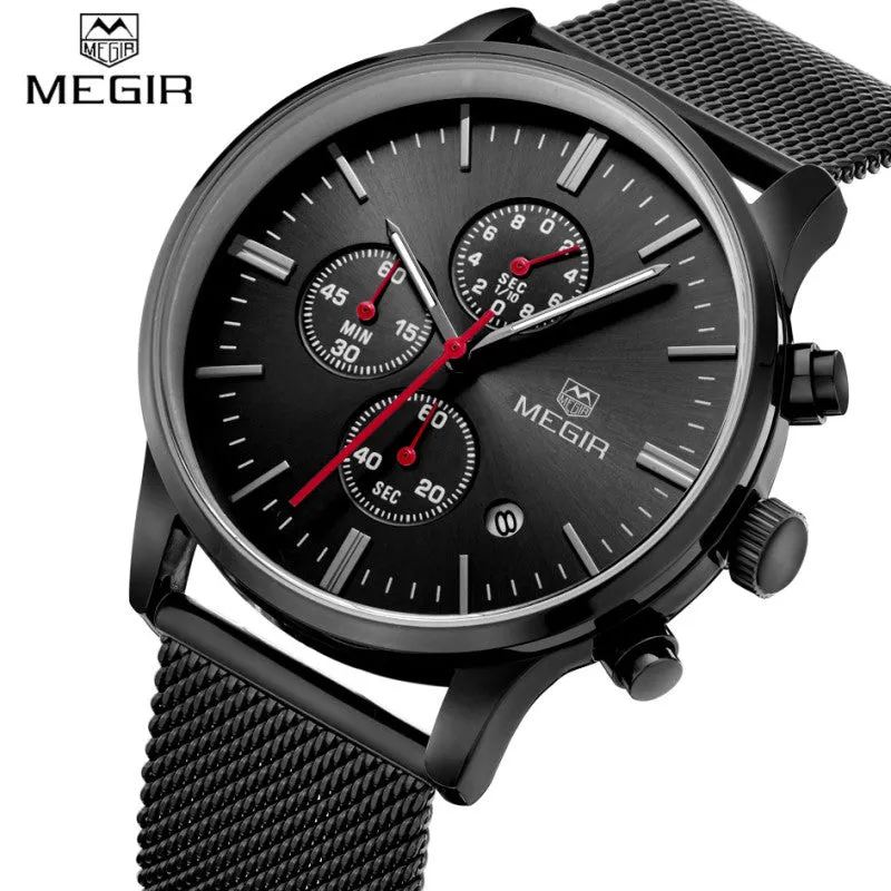 Top Luxury Brand MEGIR Men Waterproof Quartz Clock  Mens Watches Casual Mesh Belt Watch Luminous Hour For Male Relogio Masculino