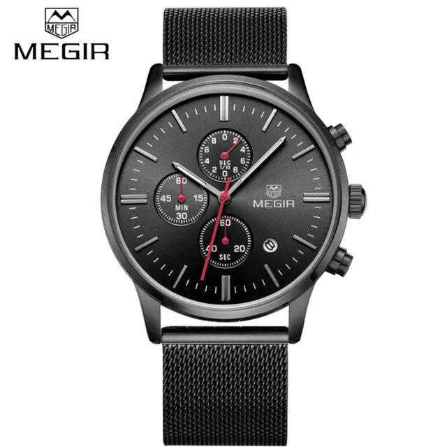 Top Luxury Brand MEGIR Men Waterproof Quartz Clock  Mens Watches Casual Mesh Belt Watch Luminous Hour For Male Relogio Masculino