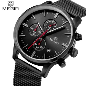 Top Luxury Brand MEGIR Men Waterproof Quartz Clock  Mens Watches Casual Mesh Belt Watch Luminous Hour For Male Relogio Masculino