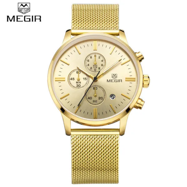 Top Luxury Brand MEGIR Men Waterproof Quartz Clock  Mens Watches Casual Mesh Belt Watch Luminous Hour For Male Relogio Masculino