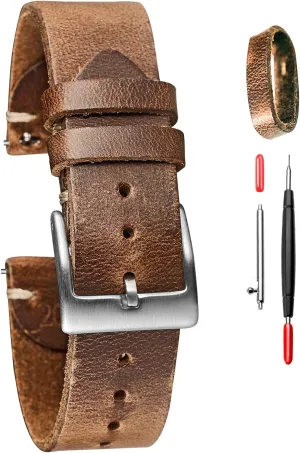 torbollo 20mm Watch Bands for Men, Mens' Horween Leather Watch Strap, Quick Release Handmade Vintage Watch Replacement
