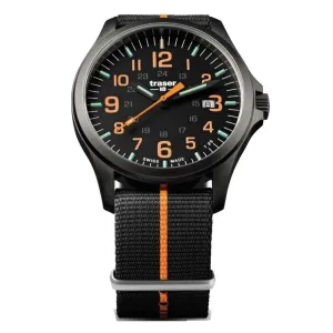 Traser P67 Officer Pro Gunmetal Mens Black/Orange Textile Band Black Quartz Dial Watch - 107425