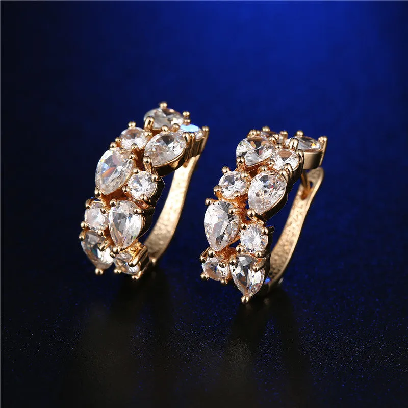 Trendy Colorful CZ Diamond Zircon Stud Earrings Sliver Rose Gold Plated Mona Lisa Jewelry Earrings For Women Wedding