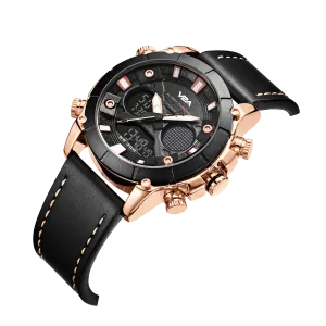 V2A Ultra Blue Gold Alloy Case Genuine Leather Band Analog Digital Fashion Watch for Men Latest Men’s Watch | Gifts for Men | Gift for Brother | Gift for Husband | Birthday Gifts