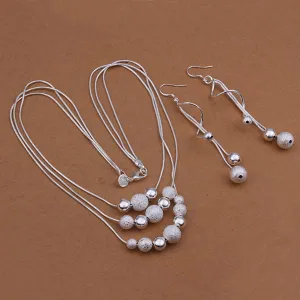 Wholesale  silver plated Jewelry Set,silver Fashion Jewelry,Sand Light Bead Necklace Earring Two Piece Set SMTS423