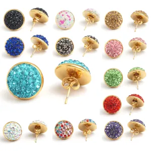 Yunkingdom Fashion round shape lovely stud earrings female stainless steel  rhinestone earring wholesale/retail