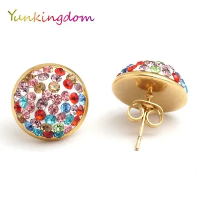 Yunkingdom Fashion round shape lovely stud earrings female stainless steel  rhinestone earring wholesale/retail