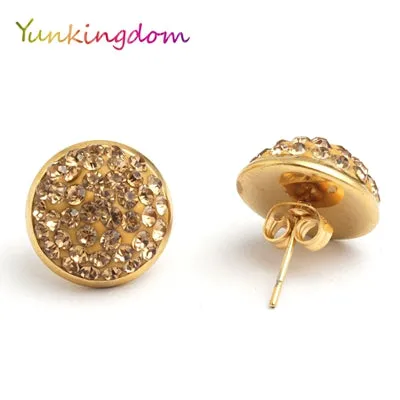 Yunkingdom Fashion round shape lovely stud earrings female stainless steel  rhinestone earring wholesale/retail