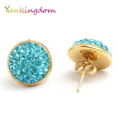 Yunkingdom Fashion round shape lovely stud earrings female stainless steel  rhinestone earring wholesale/retail