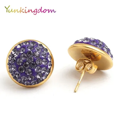Yunkingdom Fashion round shape lovely stud earrings female stainless steel  rhinestone earring wholesale/retail