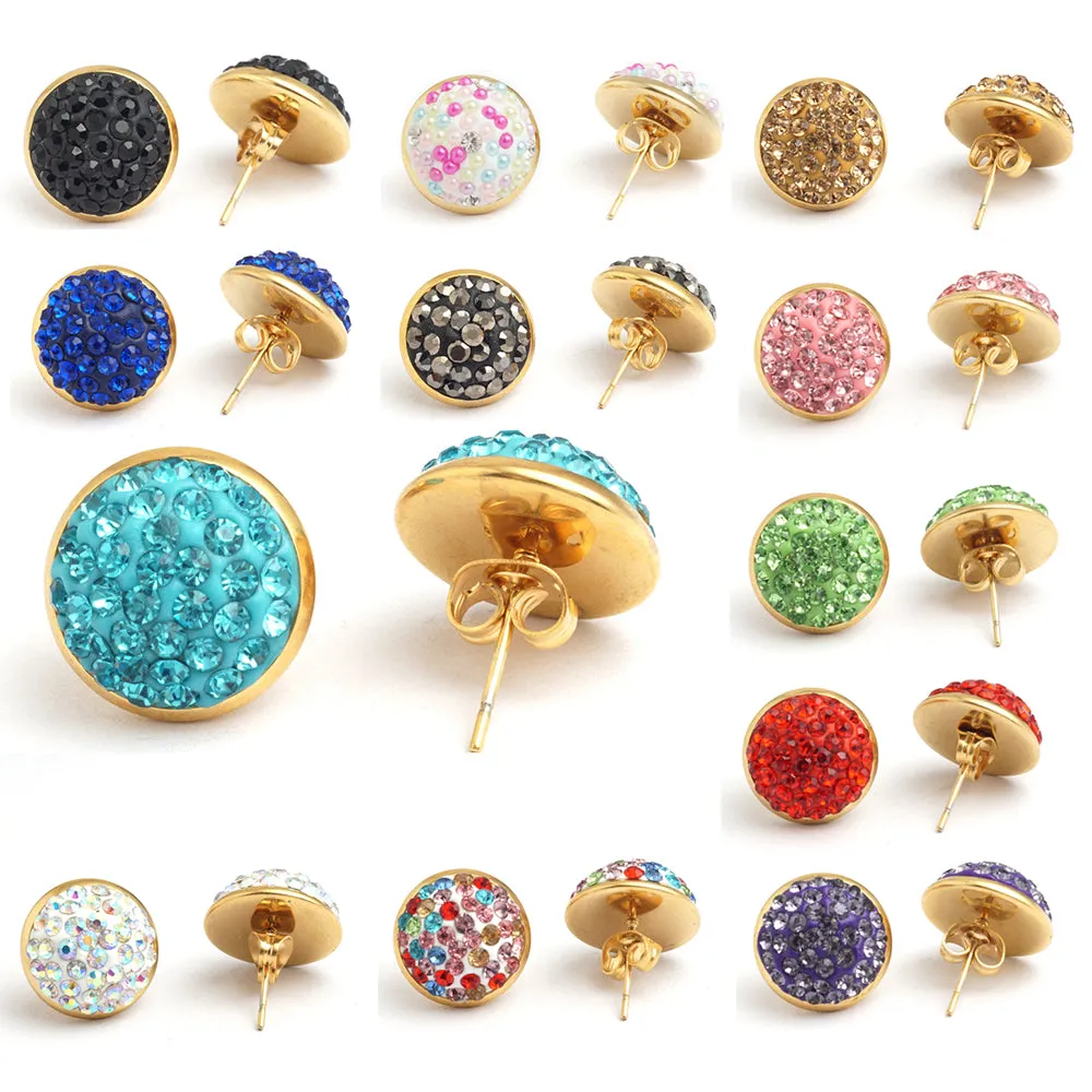 Yunkingdom Fashion round shape lovely stud earrings female stainless steel  rhinestone earring wholesale/retail